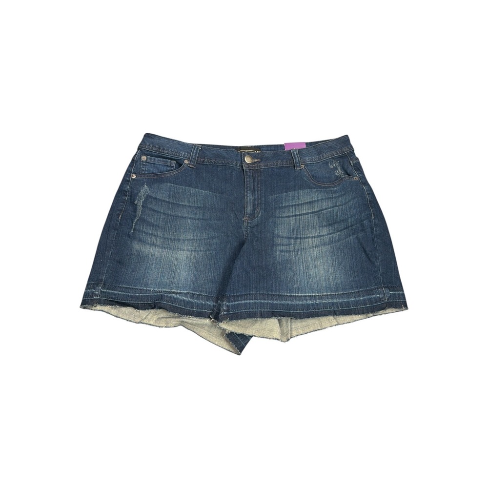 Lane Bryant Venezia Womens Plus Size 20 Denim Shorts Embroidered Raw Hem Blue